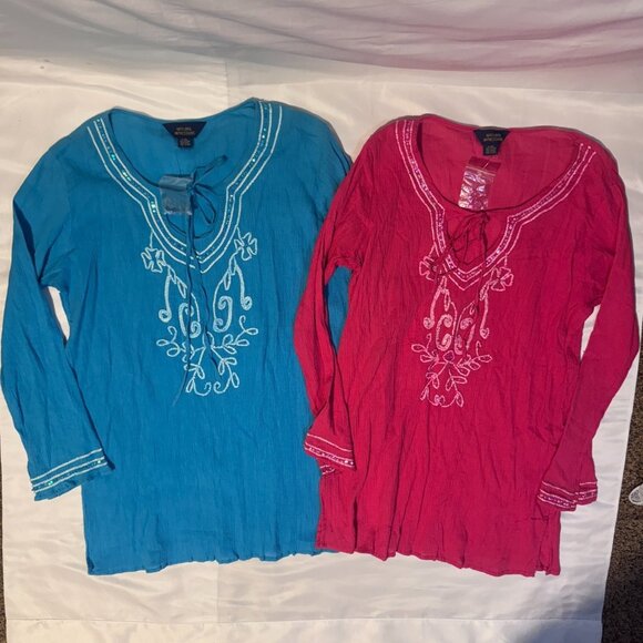 Lot of 2 International Concepts Pink & Blue Tunic Top - L/XL Embroidered NWT - Picture 2 of 9